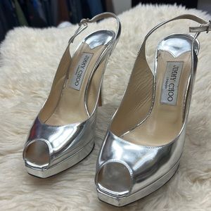 Jimmy Choo 4” silver heels